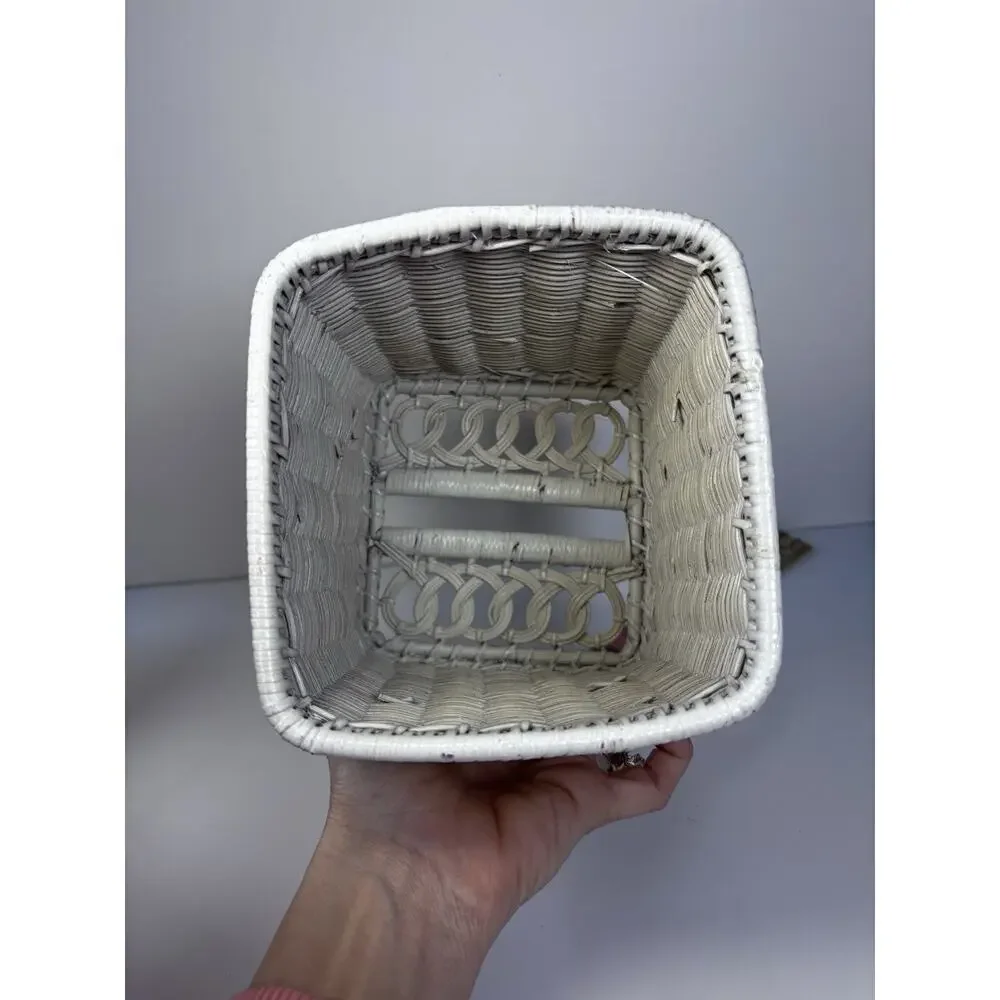 Vintage White Wicker Kleenex Box Cover MCM Shabby Chic Cottagecore